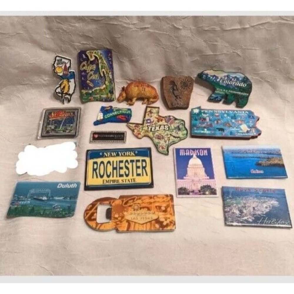 16 Magnets Souvenir States Refrigerator Colorado Cape Cod Las Vegas Bear 3D Lot